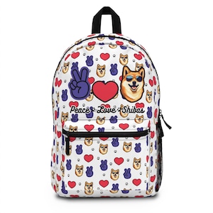 Peace Love Shibas Backpack Shiba Inu Dog Lover Backpack Shiba Lover Bookbag Shiba Inu Bag Boho Shiba Hippie Shiba Inu Backpack for Students