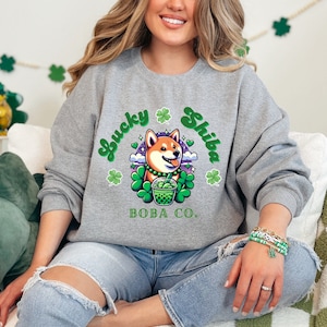 St. Patrick's Day Shiba Inu Sweater | St. Paddy's Day Shiba Sweatshirt | Lucky Shiba Inu Jumper | Shiba Boba Shirt | Cute Dog Sweatshirt