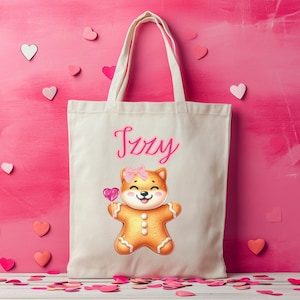 Shiba Inu Valentines Day | Personalized Shiba Inu Tote Bag | Kawaii Valentines Shiba Tote | Cute Valentines Bag | Unique V-Day Gift for Dog