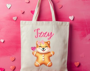 Personalized Shiba Inu Valentine Tote Bag: Kawaii Dog Lover Gift