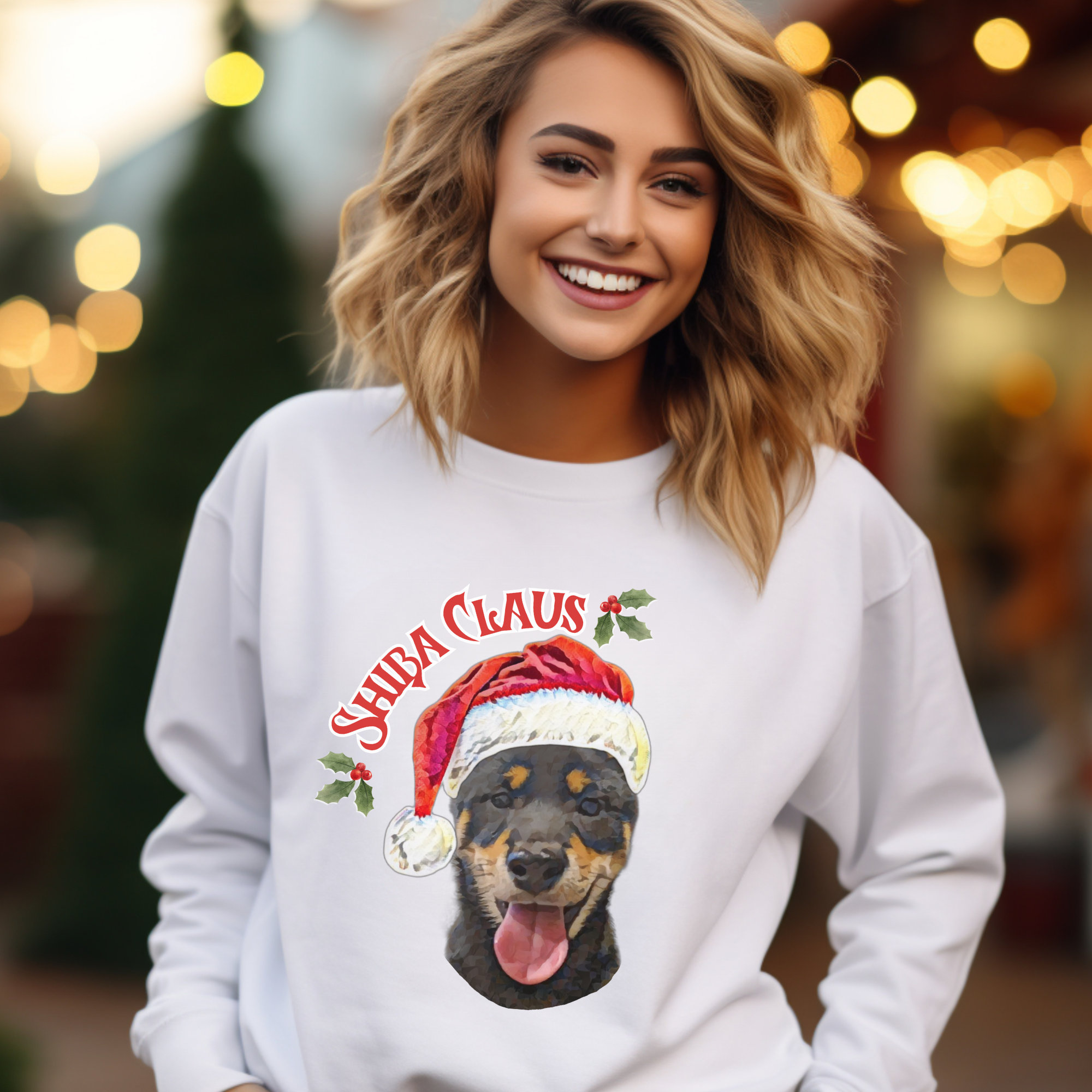 Shiba Paws Black and Tan Shiba Inu Christmas Sweatshirt Black Tan Shiba