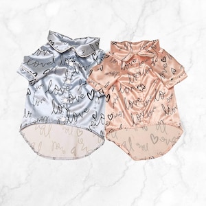 Satin PJs for Dogs | Pajamas for Pets | Silk PJs for Dogs | Valentine&#39;s PJs | Small Dog Clothes | XS Dog Clothes for Yorkies | Luxury Dog PJ