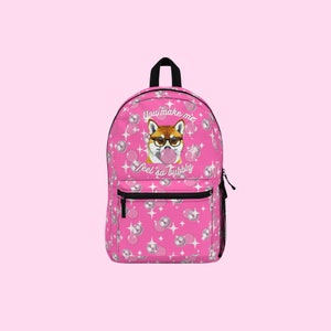 Shiba Inu Backpack You Make Me Feel So Bubbly Dog Lover Backpack Shiba Lover Bookbag Shiba Inu Bag Pink Bubblegum Laptop Backpack for Girls