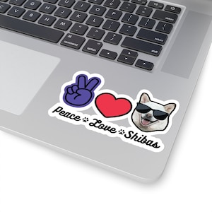 Paz amor Shibas Blanco Shiba Inu Pegatina Crema Shiba Inu Boho Shiba Pegatina Hippie Shiba Pegatina Shiba Lover Pegatina Shiba Inu Calcomanías