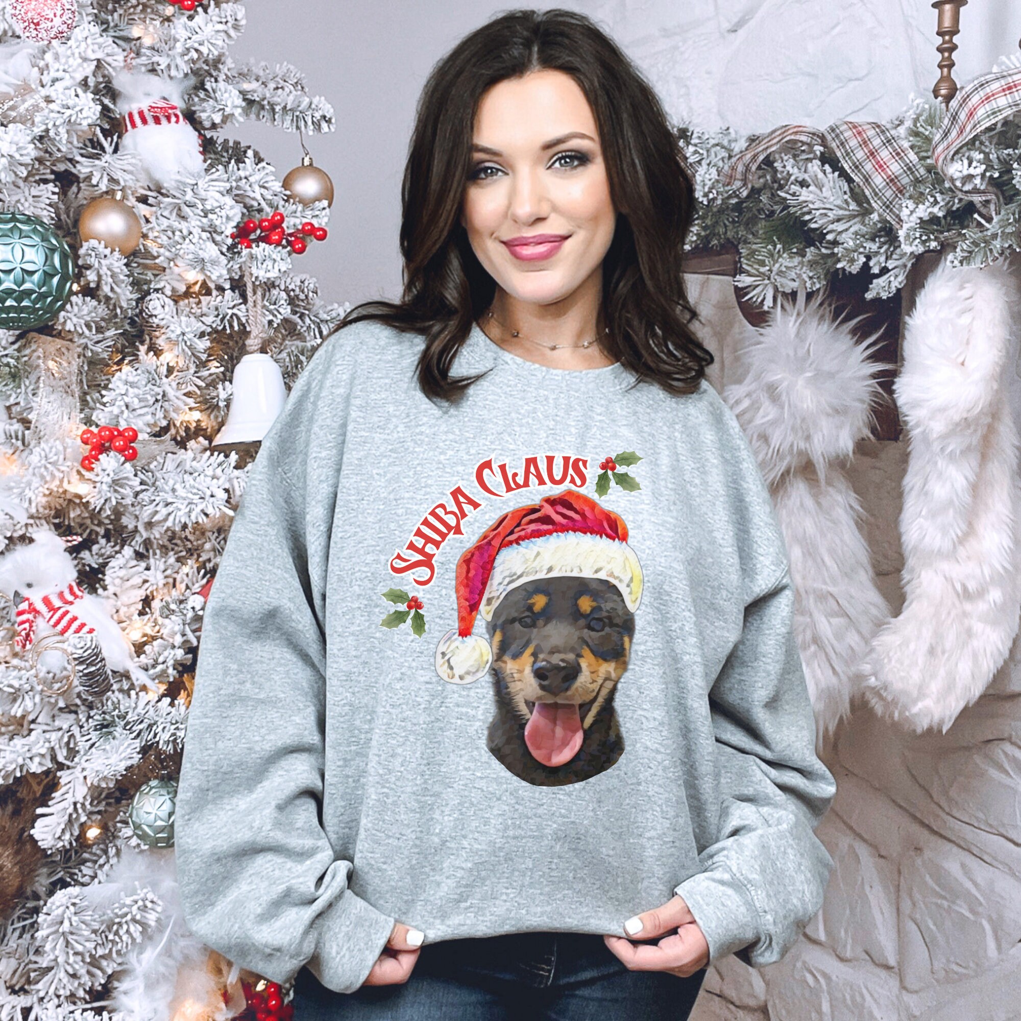 Shiba Paws Black and Tan Shiba Inu Christmas Sweatshirt Black Tan Shiba