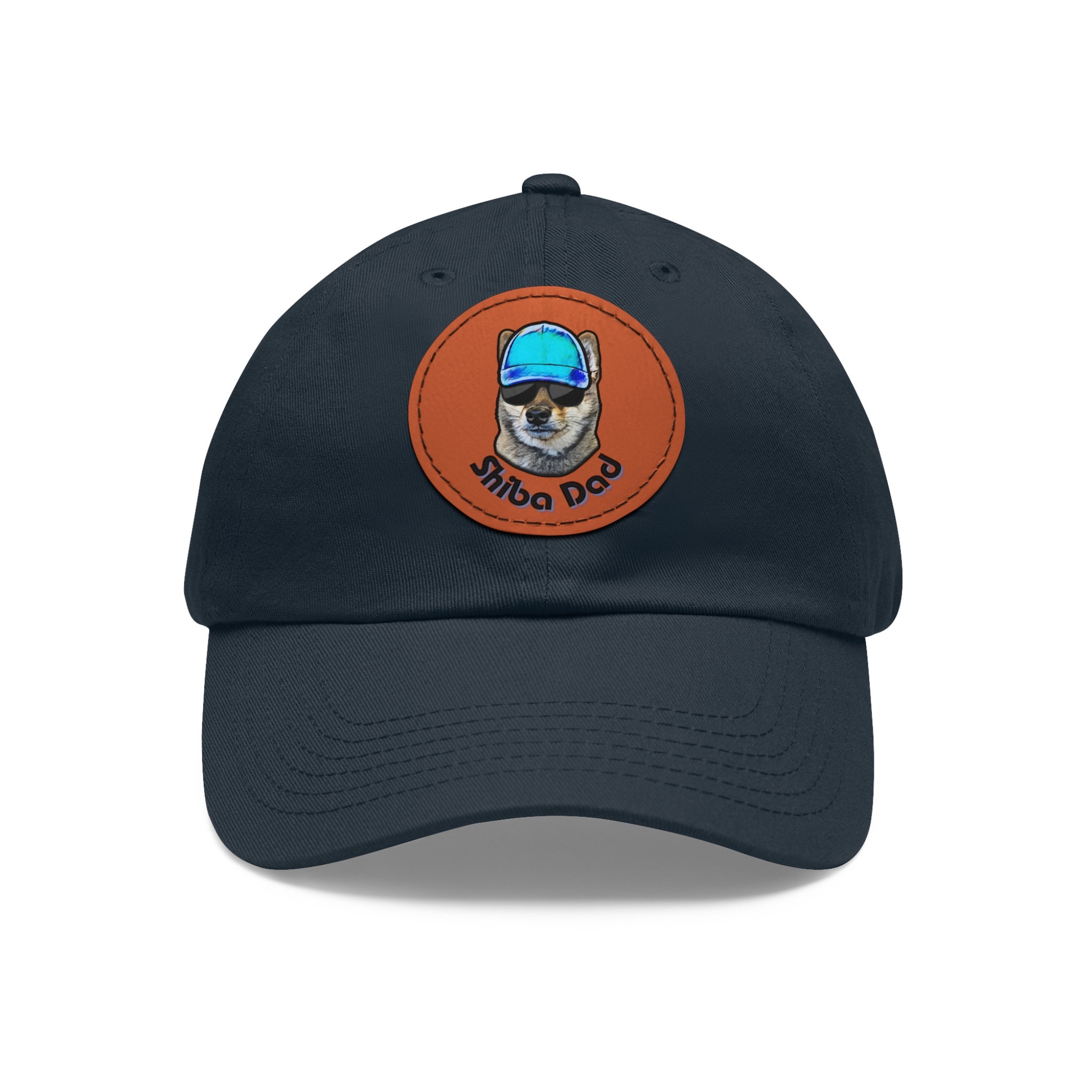 Sesame Shiba Dad Hat: Leather Patch Cotton Twill Cap