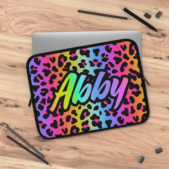 Rainbow Leopard Laptop Sleeve: Neoprene Zippered Case, Personalized Protector