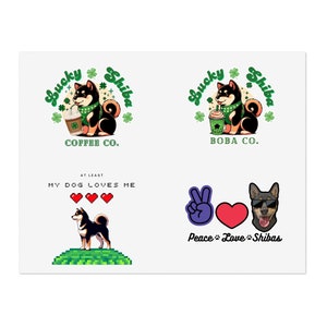 Black & Tan Shiba Inu Sticker Sheet: Coffee, Boba, Peace Vinyl Decals