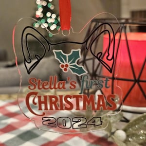 Shiba&#39;s First Christmas Custom Cut Acrylic Ornament | Personalized Shiba Inu Christmas Ornament | Custom Dog Christmas Tree Ornament
