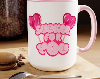 Taza de café "Sucker for You" / Regalo de San Valentín, cerámica rosa