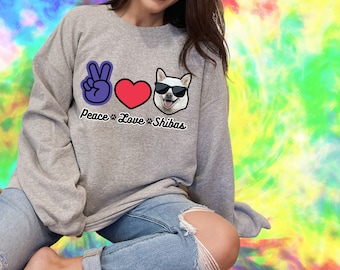 Peace Love Shibas Sweatshirt Blanc Shiba Inu Lover Sweatshirt Crème Shiba Inu Hippie Shiba Inu Sweatshirt Boho Shiba Inu Crewneck Pull