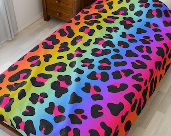 Rainbow Leopard Velveteen Blanket: 90s Y2K Throw