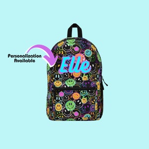 Sac à dos personnalisé Smiley preppy preppy rétro Sac à dos smiley ondulé rétro Sac à dos smiley néon Cartable pour la rentrée scolaire