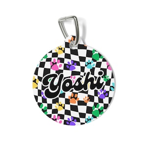 Etiqueta de identificación de mascota con estampado de pata retro, etiqueta de perro personalizada retro personalizada, etiqueta de gato personalizada, etiqueta de identificación de mascota, collar de doble cara, etiqueta de identificación de mascota