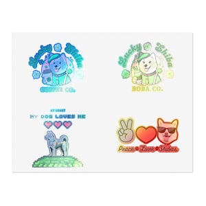 Cream Shiba Inu Sticker Sheet: Coffee, Boba, Peace (Vinyl Decals)