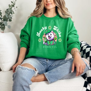 St. Patrick's Day Shiba Inu Sweater | St. Paddy's Day Shiba Sweatshirt | Lucky Shiba Inu Jumper | Shiba Boba Shirt | Cute Dog Sweatshirt