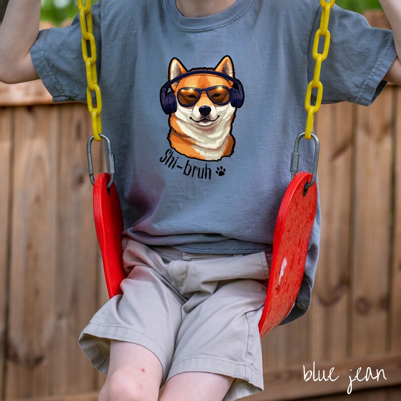 T-shirt Shi-bruh pour jeunes T-shirt Shiba Inu hanche pour enfants T-shirt casque Shiba T-shirt Shiba Inu Bruh avec poche T-shirt Shiba Lover pour garçons et filles image 3