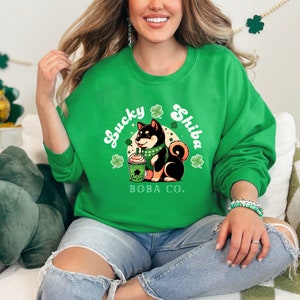 St. Patrick's Day Shiba Inu Sweater | St. Paddy's Day Shiba Sweatshirt | Lucky Shiba Inu Jumper | Shiba Boba Shirt | Cute Dog Sweatshirt
