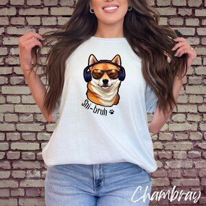 Shi-Bruh Comfort Colors Short Sleeve T-shirt Hip Shiba Inu Wearing Headphones T-shirt Adult Shiba Tee Women&#39;s Shiba Tee Cool Dog T-shirt