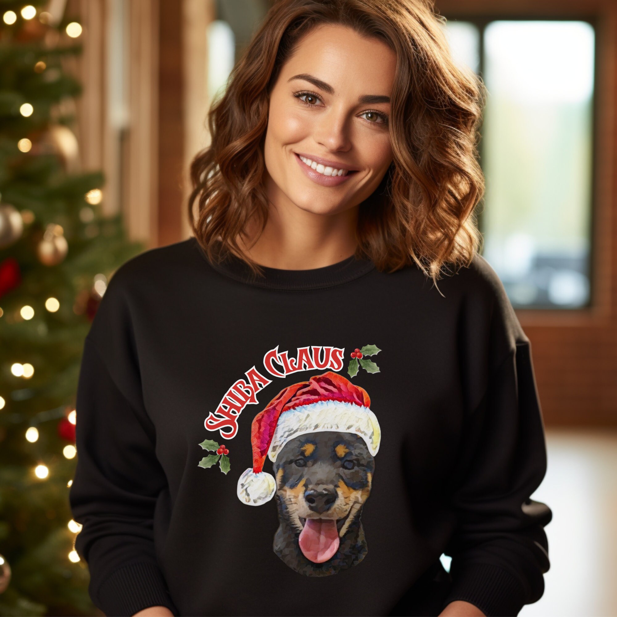 Shiba Paws Black and Tan Shiba Inu Christmas Sweatshirt Black Tan Shiba