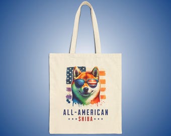 American Flag Shiba Inu Tote Bag: Patriotic Canvas Tote