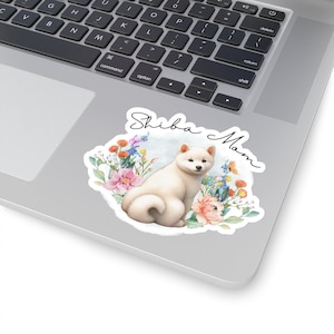 Crema Shiba mamá pegatina / crema Shiba Inu pegatina / Shiba Inu blanco / Shiba mamá calcomanía / Shiba Inu calcomanía portátil / Shiba Inu acuarela