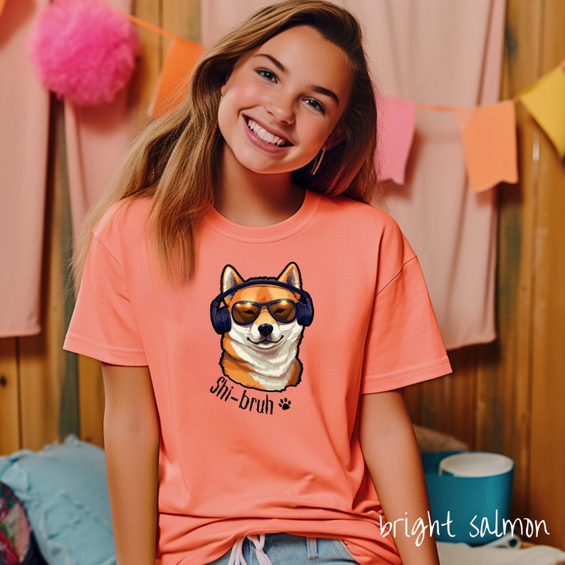 T-shirt Shi-bruh pour jeunes T-shirt Shiba Inu hanche pour enfants T-shirt casque Shiba T-shirt Shiba Inu Bruh avec poche T-shirt Shiba Lover pour garçons et filles image 2