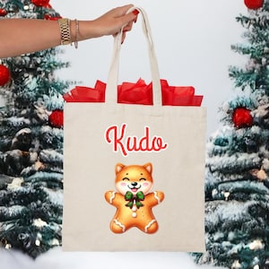 Personalized Holiday Shiba Inu Tote Bag | Christmas Gingerbread Shiba Tote Bag | Kawaii Shiba Tote | Shiba Inu Christmas Gift | Shiba Gift