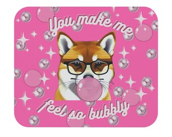 Bubbly Shiba Inu Mouse Pad: Pink Bubblegum Tech Accessory