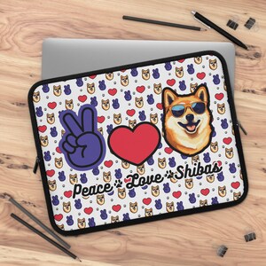 Peace Love Shibas Laptop Sleeve: Boho Shiba Inu Laptop Protector