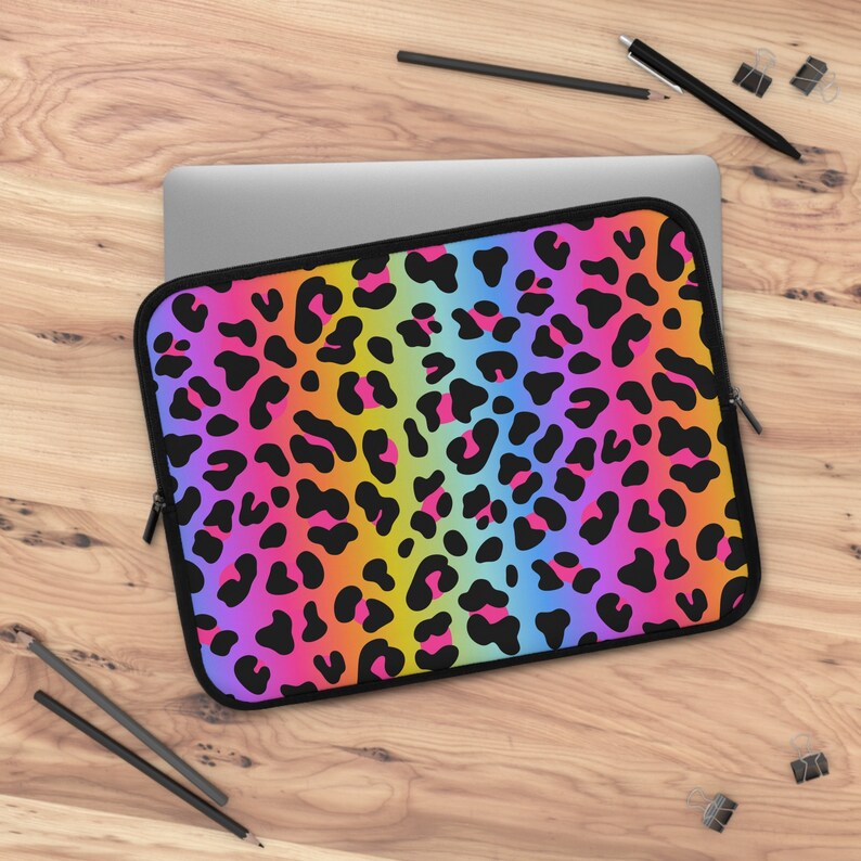 Rainbow Leopard Laptop Sleeve: Neoprene Zippered Case, Personalized Protector image 2