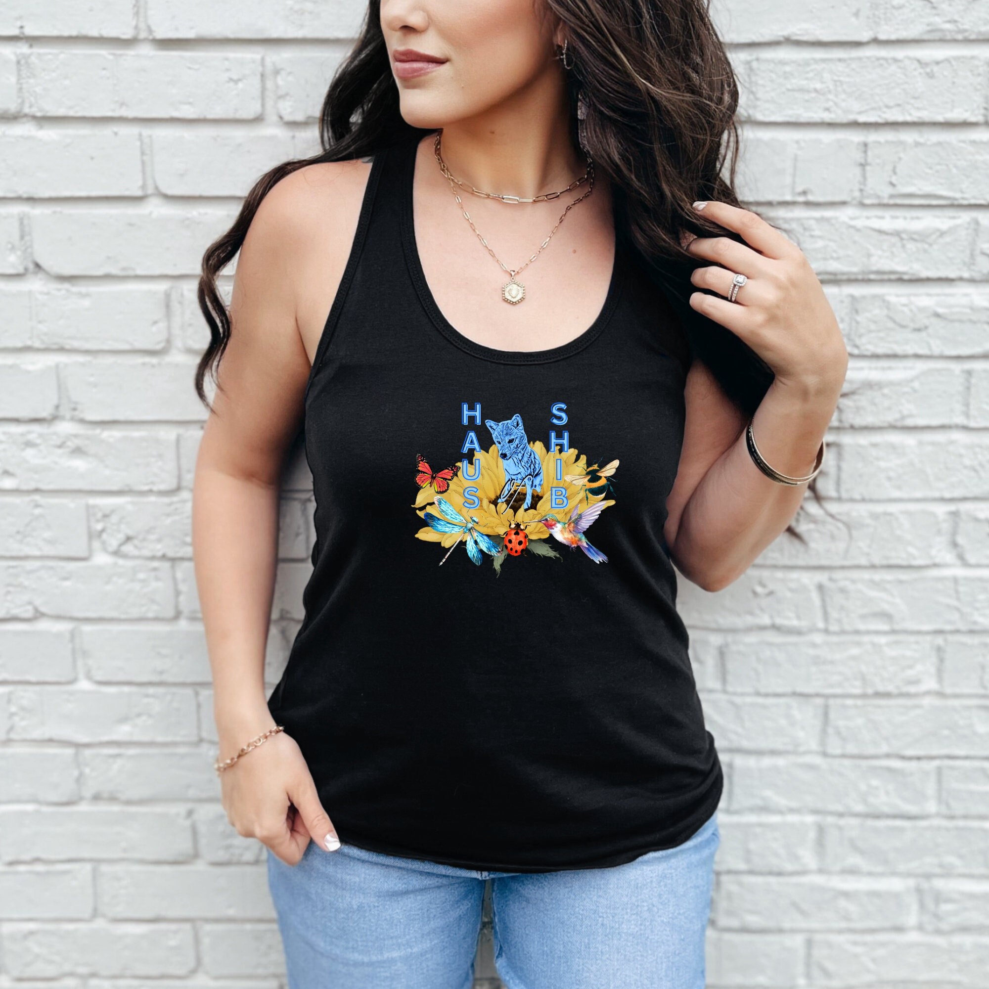 Shiba Inu Tank Haus of Shib Summer Logo Womens Racerback Tank Top Shiba Lover Shirt Shiba Inu Shirt Shiba Inu Tank Top Shiba Shirt
