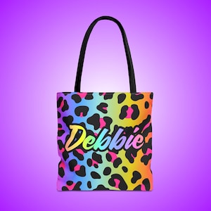 Personalized Rainbow Leopard Tote Bag Vibrant Personalized Tote Bag, Fun Beach Tote, Gift for Her