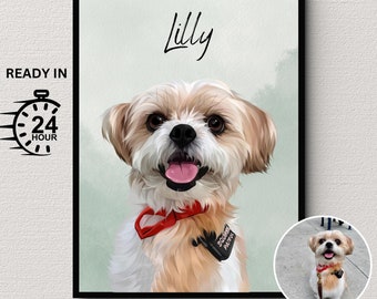 Retrato de mascota personalizado, pintura de ilustración de perro personalizada, arte de pared digital de gato, dibujo de perro personalizado para amantes de los perros, regalo conmemorativo para mascotas