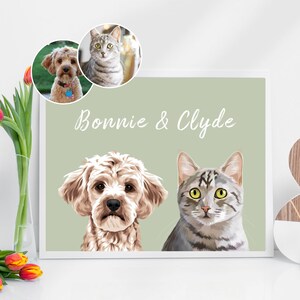 Retrato de mascota múltiple personalizado de foto Retrato de gato dibujado a mano personalizado con nombre Arte de pared Impresión digital 2/3 Retrato de perro Memorial de mascota