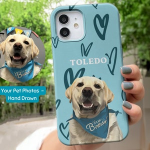 Gepersonaliseerde huisdierfoto telefoonhoesje Custom handgetekende hondentelefoonhoes met koosnaampje Custom kattenkop telefoonhoesje iPhone Galaxy hond portrettelefoon
