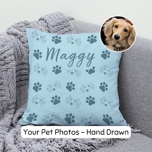 Custom Pet Photo Hand Drawn Pillow Gift Personalized Pillowcase Using Pet Picture Outdoor Dog Pillow Name Custom Cat Pillow Dog Owner Gift
