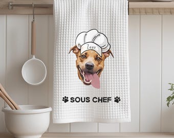 Torchon de cuisine personnalisé en utilisant la photo d'un animal de compagnie avec son nom Serviette de chef personnalisée pour chien