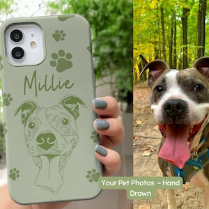 Custom Pet Photo Phone Case Personalized Hand Drawn Dog Phone Case With Pet Name Custom Cat Face Phone Case iPhone Galaxy Gift for Dog Lover