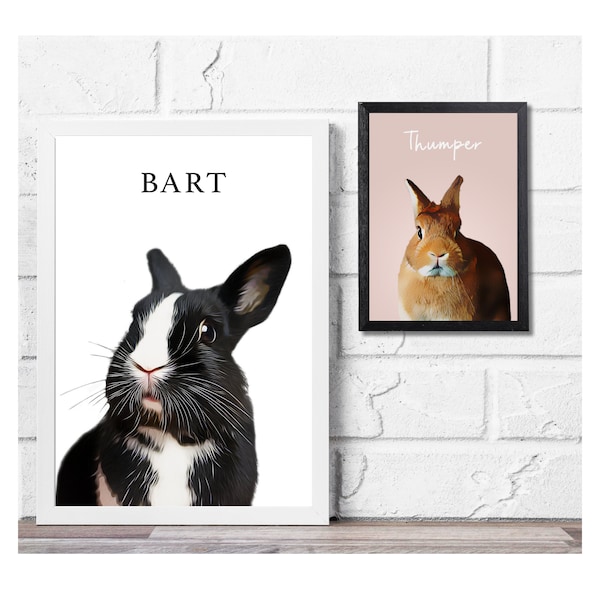 Custom Bunny Portrait From Photo Personalized Bunny Name Portrait Gift Rabbit Lover Digital Print Guinea Pig Colorful Wall Art Pet Loss Gift