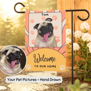 Custom Pet Garden Flag + Name Personalized Dog Portrait Outdoor Sign Cat Photo Garden Sign Pet Yard Flag Dog Lover Gift Pet Photo on Banner