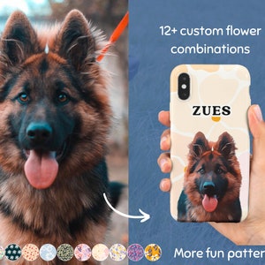 Aangepaste bloemenhoes voor huisdierfoto Gepersonaliseerde telefoonhoes met koosnaam Aangepaste telefoonhoes hond gezicht iPhone Galaxy-cadeaus voor kattenliefhebber cadeau