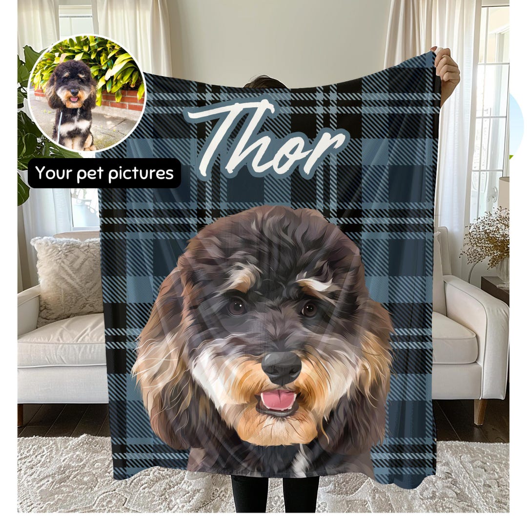 Custom Blanket Using Pet Photo + Name Personalized Dog Minky Fleece ...