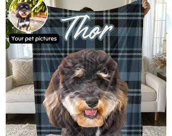 ペットの写真と名前を使ったカスタムブランケット、パーソナライズされた犬用ミンキーフリースブランケット、カスタム猫メモリアルギフト、犬の写真入りシェルパブランケット、犬好きのためのブランケット