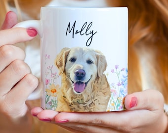Custom Flower Pet Coffee Mug Using Pet Photo Cat Portrait Mug Personalized Dog Mug With Name Custom Picture Floral Mug Cup Gift For Dog Mom