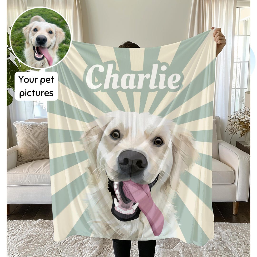 Custom Retro Pet Blanket Using Photo + Name Personalized Dog Minky ...