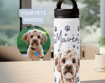 Custom Pet Insulated Water Bottle Using Photo Name Custom Dog Water Bottle Personalized Dog Cup Custom Cat Water Bottle Custom Travel Bottle
