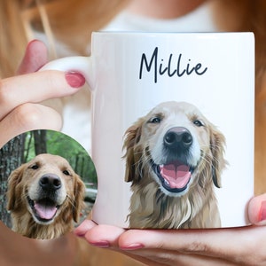 Caneca de café personalizada para animais de estimação usando foto de animal de estimação desenhada à mão com imagem de cachorro Caneca personalizada de gato com nome Retrato personalizado Caneca de cachorro Presentes para amantes de cães