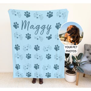 Custom Blanket Using Pet Photo Name Personalized Hand Drawn Dog Minky Fleece Blanket Custom Cat Memorial Gift Dog Picture Blanket Dog Lover