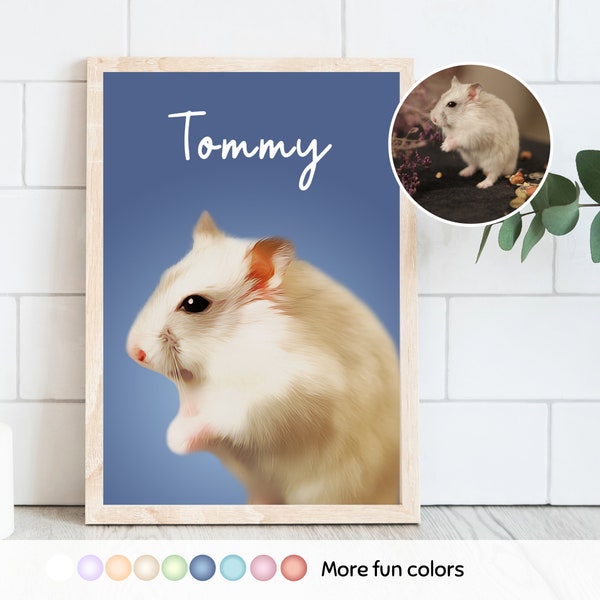 Custom Hamster Portrait From Photo Personalized Gerbil Name Portrait Gift Hamster Digital Print Guinea Pig Colorful Wall Art Pet Loss Gift